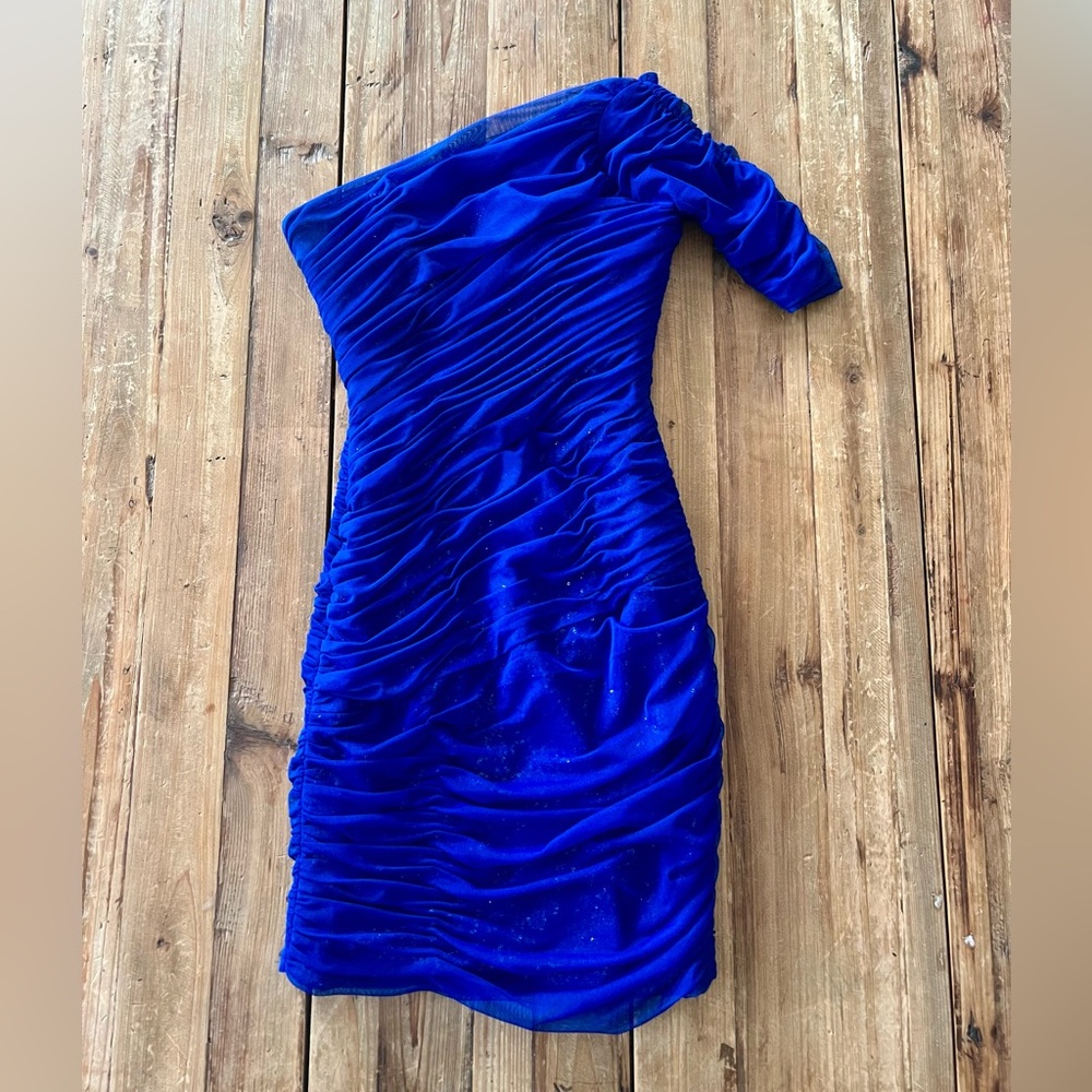 BCBGMaxAzria Royal Blue One-Shoulder Dress